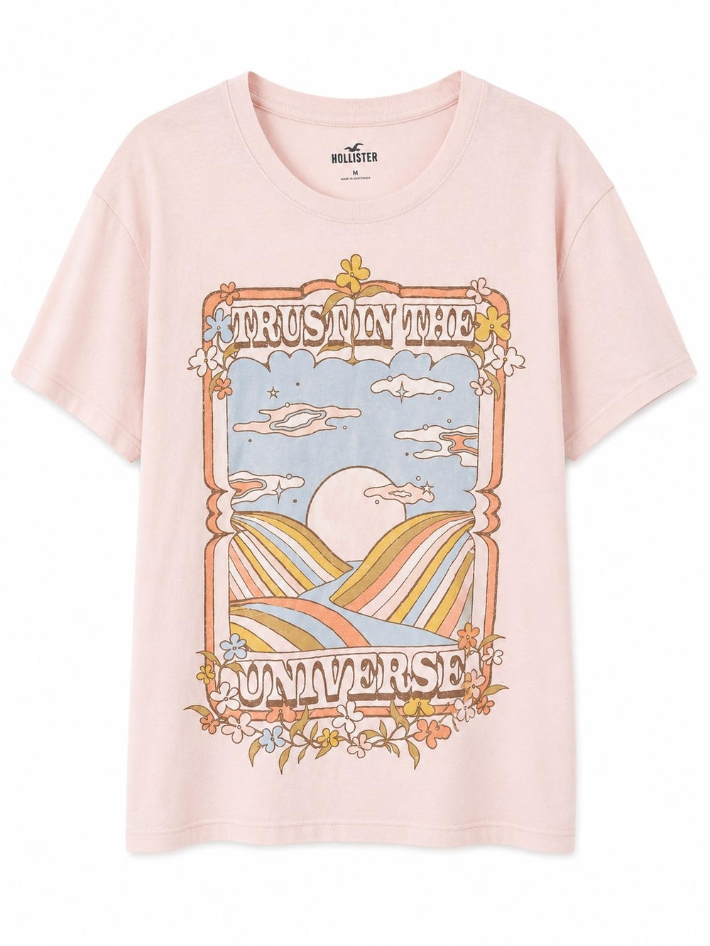 Hollister Trust In The Universe Graphic Tee Medium Pink Boho Retro 🌸✨